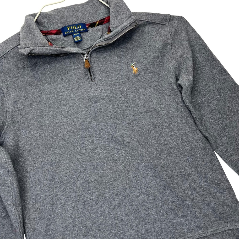 Polo Ralph Lauren Pullover Kids M 10-12 Gray Cotton Quarter Zip PonyLogo Sweater